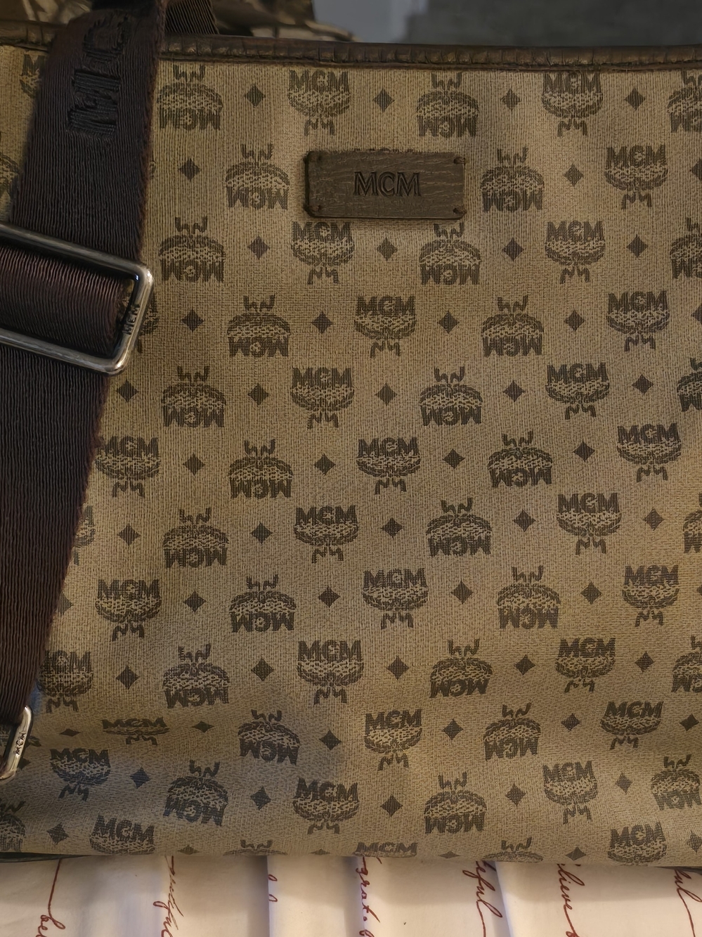MCM AUTHENTIC Dark Brown Monogram Crossbody Messenger Bag-EUC! - Picture 2 of 16